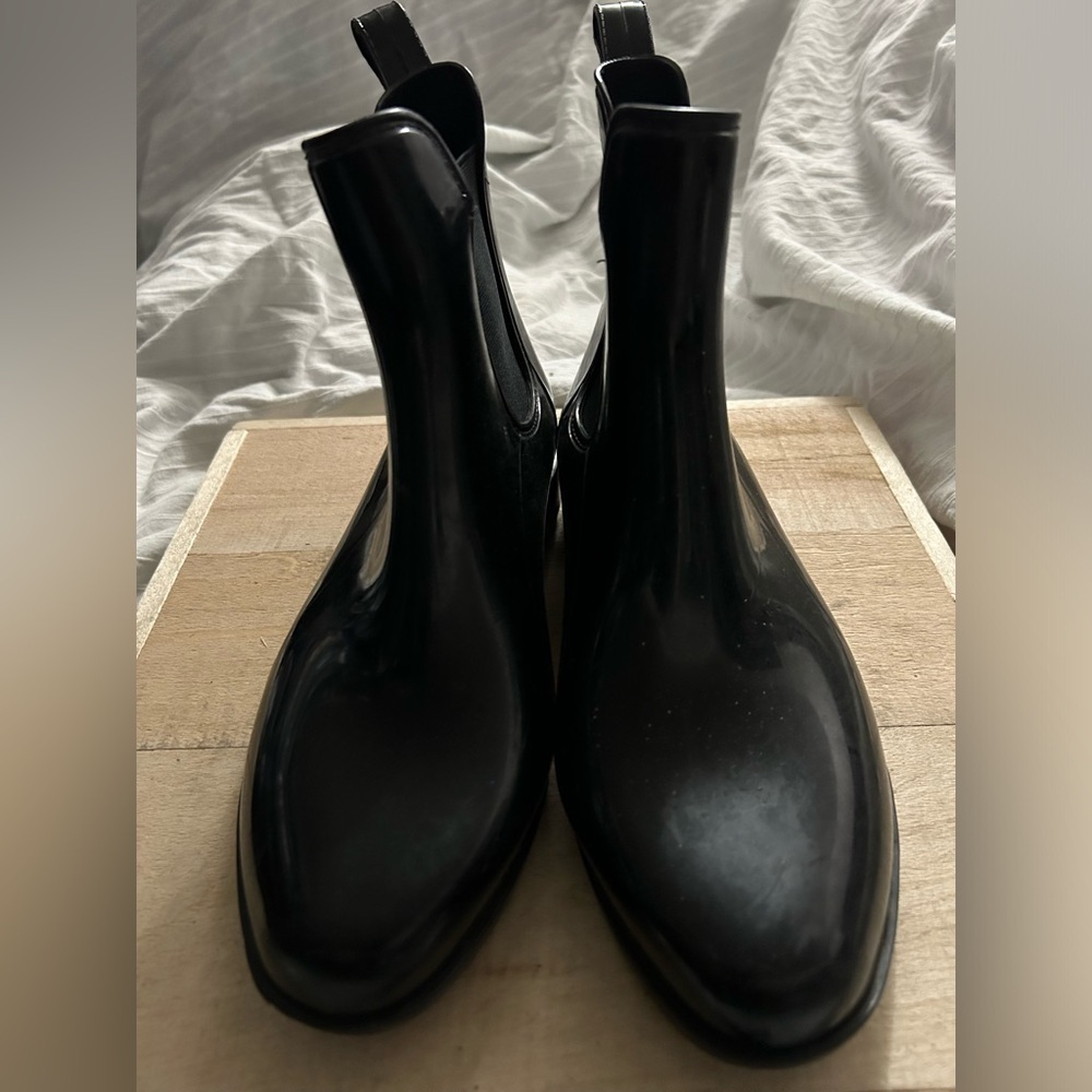 Lauren Ralph Lauren women black PVC elastic above ankle rain boots size 8B